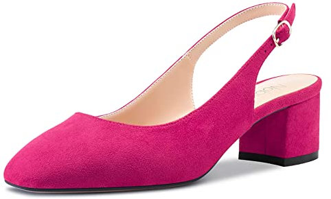 NobleOnly Donna Chunky Blocco Medio Tacco Heel Quadrata Punta Sandali Cinturino alla Caviglia Slingback Slip-on Pumps Dress Scarpe Magenta Rosso 42 EU