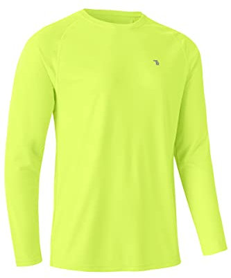 Rdruko Mens UV Protection Long Sleeve Tops UPF 50+ Quick Dry Rash Guard Shirt for Running Sport Fishing Hiking Swimming Fluorescent L