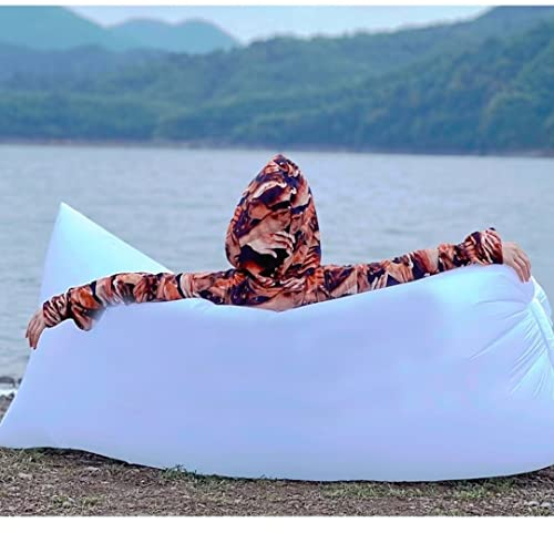 Bettschlange Aufblasbares Sofa, Wasserdichtes Luftsofa, Sofa Aufblasbar Reißfestem Gewebe von bis zu 200kg, Tragbares Wasserdichtes Aufblasbare, Air Lounger für Camping, Park, Strand, Hinterhof(weiß)