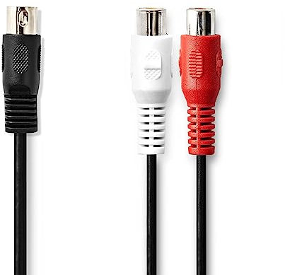 NEDIS Câble audio DIN | Fiche DIN 5 broches | 2 x RCA femelles | Plaqué nickel | 0,20 m | Rond | PVC | Noir | Sac en plastique