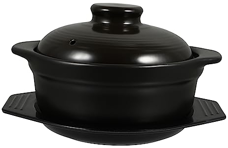 UPKOCH 1 Set Ceramic Clay Pot Casserole Stew Pot Iron Oven Pot Cast Iron Tagine Frying Pans Nonstick with Lid Outdoor Cookware Food Saucepan for Home Stock Pot Spodumene With Tray