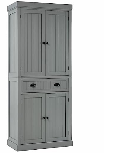 COSTWAY Tall Kitchen Cupboard, 4-Door Buffet Pantry Storage Cabinet with 4 Adjustable Shelves, Drawer & Anti-tipping Device, Freestanding Sideboard Organizer Unit for Dining Living Room (Grey)