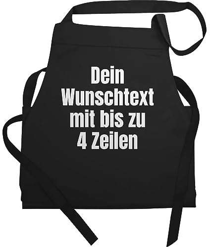 Schürze - Aufdruck selbst gestalten - Wunschtext I Eigener Text I Custom Text - 60x87 - Schwarz - herren grillschürze personalisierte kochschürze damen 4 zeilen datum küchenschürze anfertigen