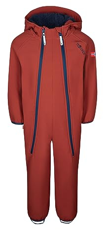 Trollkids Kinder Nordkapp Softshell Overall Einteiler, Rostrot/Mystik Blau, Größe 92