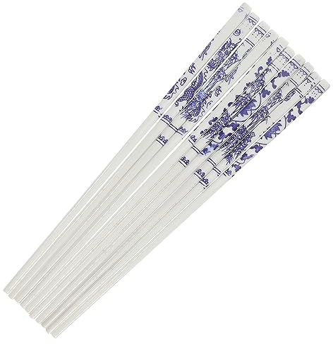 BESTonZON 5 Pairs chop Sticks Chinese Food Sticks Blue and White Porcelain Chopsticks Personalised Chopsticks Reusable Chopsticks Tableware Chopsticks Ceramic Chopsticks Japan Household
