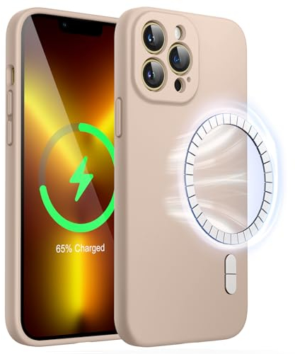 JETech Magnetic Silicone Case for iPhone 13 Pro 6.1-Inch, Compatible with MagSafe, Phone Cover with Camera Lens Full Protection (Gold)