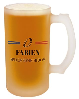 CADEAUX.COM - Chope de Bière Personnalisable - Verre a Biere Bleu Blanc Rouge Rubgy - Rugby Coupe du Monde 2023 - Cadeau Personnalisable Homme Cadeau Homme