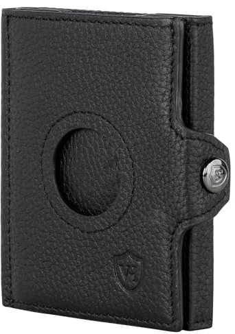 VON HEESEN Airtag Slim Wallet mit XXL Münzfach & RFID-Schutz - Airtag Portmonee Herren klein aus echtem Leder - Mini Geldbörse - Kreditkartenetui Kartenetui - Portemonnaie Geldbeutel (Schwarz)
