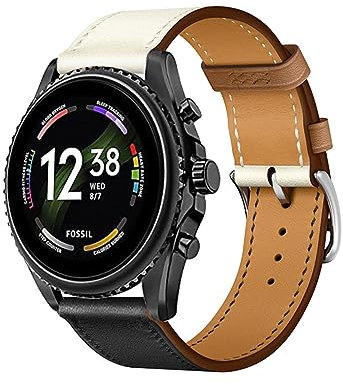 Cuir Bracelets de Remplacement pour Fossil GEN 6 44mm/Gen 5E 44mm/GEN 5 Carlyle julianna, Bracelet de Cuir Véritable Remplacement Compatible avec Fossil GEN 6 44mm/Gen 5E 44mm (5)