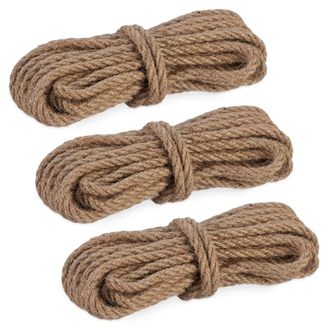 Relaxdays Juteseil 8 mm, 3er Set Naturseile je 10 m, biologisch abbaubar, Basteln, Garten, Verpackung, Kordel, Natur