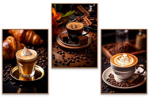 GrowArt - set unique de 3 posters tasse de café au format A3 sans cadre | impression photo de haute qualité | décoration murale exceptionnelle pour les amateurs de café