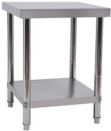 LNINNERY Edelstahltisch 2 Ebenen Küchentisch Edelstahltisch mit höhenverstellbarer Ablage für Küche Bar Restaurant (60 * 60 * 80cm)