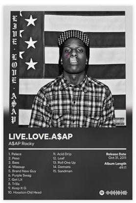 EYEZER Live Love ASAP – Musikalbum-Poster, Leinwand-Poster, Wandkunst, Dekor, Bild, Gemälde für Wohnzimmer, Schlafzimmer, Dekoration, ungerahmt, 30 x 45 cm