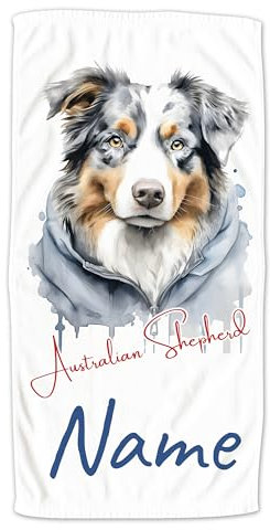 GRAZDesign Handtuch Hund mit Namen personalisiert, Australian Shepherd Cooles Motiv auf Duschtuch, Badetuch oder als Strandtuch - 70x140cm