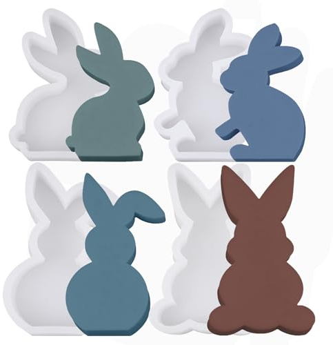 4 Stück Ostern Kaninchen Silikonformen Gießformen, 3D Osterhase Silikonform, Ostern Hase Kerzenformen zum Gießen, Silikonform Ostern, Giessform Silikon für DIY Handwerk Kerzen, Ostern Dekoration