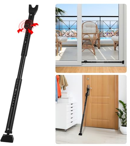 2-in-1 Door Security Bar with Alarm & Sliding Patio 32″ Door Stopper Security Jammer Bar Child Proof Adjustable Constructed of High Grade Iron Window Doors Security Bars - Black