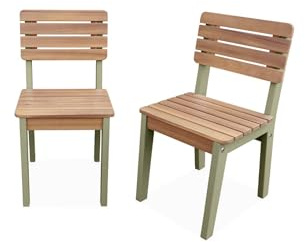 Alice's Garden sweeek - Lot de 2 chaises en Bois d'acacia pour Enfant. Salon de Jardin Enfant Vert de Gris. intérieur/extérieur