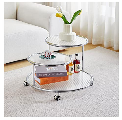 Moderne Sofatische Runder mobiler Couchtisch, 3-stufiger Couchtisch mit Stauraum, moderner Couchtisch aus gehärtetem Glas mit Rollen for Wohnzimmer, moderne Design-Wohnmöbel Wohnzimmer Beistelltisch (