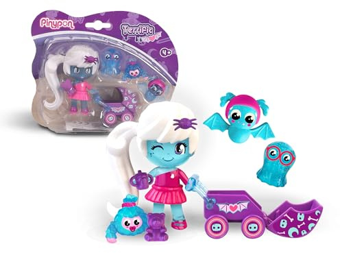 Pinypon Terrific My Monsters & Me Set Geistermädchen mit 3 Haustieren und Buggy, Puppe mit im Dunkeln leuchtenden Dekorationen, für Kinder und Kinder ab 4 Jahren, berühmt (PNY55000)