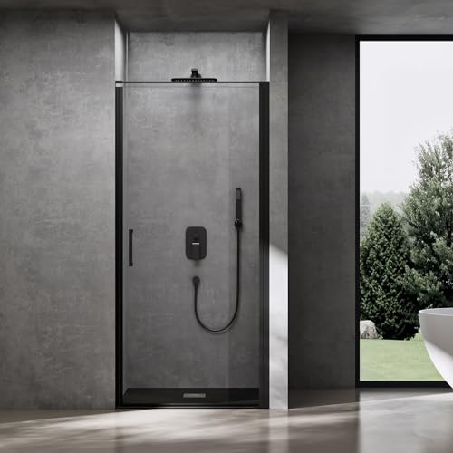doporro Duschtür Nischentür dusche Duschabtrennung Duschkabine 90x195 cm ESG-Sicherheitsglas Duschtür aus Klarglas mit Hebe- und Senkmechanismus inkl. NANO-Beschichtung Teramo36K schwarz
