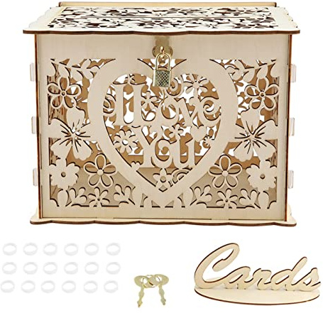 NOENNULL Hochzeitskartenbox Geldpost Geschenkbox Halter Holz Holz Kartenbox Große Briefumschlag Boxen mit Schloss und Schlitz Empfang Jahrestag Geburtstag Party Babyparty