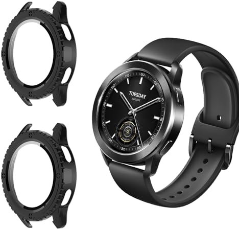 Funrae Funda Compatible con Xiaomi Watch S3 [2 Piezas], Carcasa Protector Duro PC Marco con Cristal Templado Protector de Pantalla Anti-Choque Parachoques Anti-Arañazos Case Cover - Negro