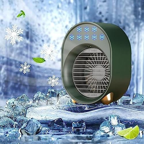Climatiseur Portable Mobile Sans Évacuation, climatiseur mobile silencieux, USB Mini ventilateur humidificateur, Ventilateur Refroidisseur d'air Portable 3600mAh 4 en 1 (Plastique, Vert)