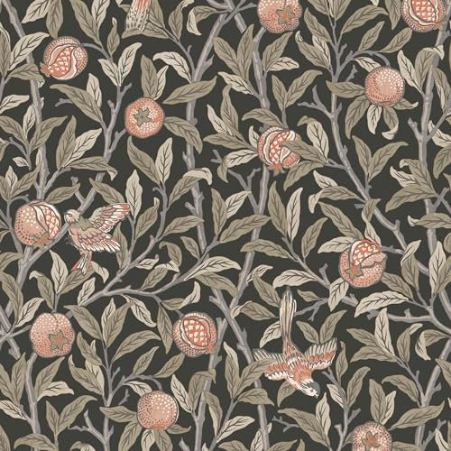 William Morris At Home Bird & Pomegranate Charcoal Vliestapete 10mx52cm | | Einfach anzubringen und zu Entfernen 1005 x 52