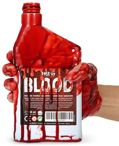Festicy Kunstblut 0,5 L Kanister I Perfekt für Halloween, Film und Theater I Echtes Fake Blood 500 ml I Halloween Blut für Kostüme und Deko I auswaschbares Kunstblut Kleidung I Halloween Deko