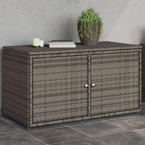 Homgoday Aufbewahrungsschrank für den Garten, grau, 110 x 55 x 60,5 cm, Polyrattan, Bodenschrank, Sideboard, Schrank, Aufbewahrungsschrank