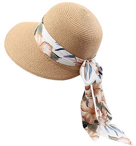 Stroh-Sonnenhut für Damen, Faltbarer Floppy-Strohhut, breite Krempe, Sommer-Strandhut mit Schleife, Sonnenhüte für Damen, Outdoor, Reisen, Urlaub, UPF 50+ Leicht Sommerhut