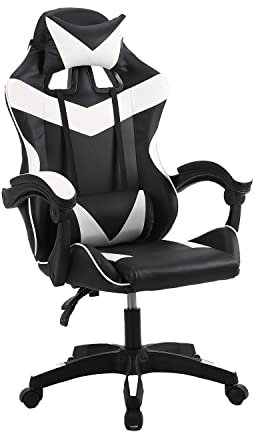 Panana Gaming Chair Ergonomic Computer Chair with Headrest Lumbar Support Height Adjustable 360° Swivel Seat Faux Leather Office Chair (White)