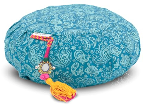 Yoga Laden Meditationskissen Yogakissen Paisley Zafu 15cm – Yoga Kissen Bodenkissen Bezug waschbar – Yoga Sitzkissen mit Bio Buchweizenschalen Füllung