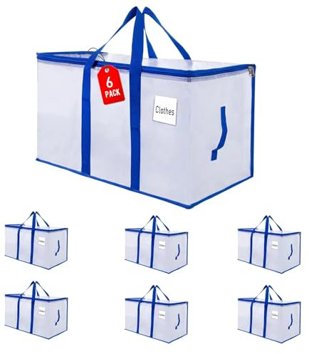 ZFWDSY Moving Bags 105 L, 6-Pack Storage Bags with Zipper, Moving Bags Heavy Duty Extra Large, Moving Supplies, Clear Packing Bags, Foldable Duffle Bag for Travel College Dorm or Christmas Tree Bag