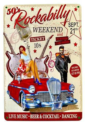 DiiliHiiri Poster, Rockabilly, 30 x 20 cm, Musik-Wanddekoration, Musikgeschenk, Rockabilly-Fans, dekoratives Schild im amerikanischen Stil der 50er Jahre (2635-315)