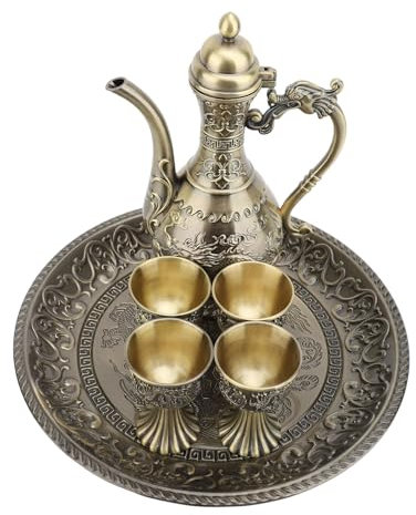 Tasse de Plateau à thé de Théière Turque, Service à thé Turc en Métal Vintage Polyvalent Luxueux pour Armoire à Vin (Bronze)