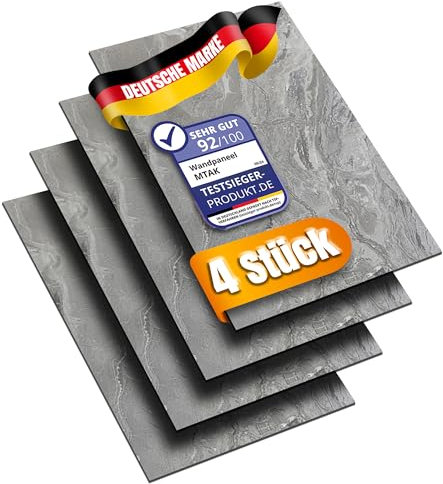 MTAK Wandpaneele Marmoroptik - 60x120 cm | PVC Wandverkleidung aus Kunststoffplatten - 4 Stück - Küchenrückwand - Bad & mehr | Einfache Montage mit Silikon (PVC-MG60120)