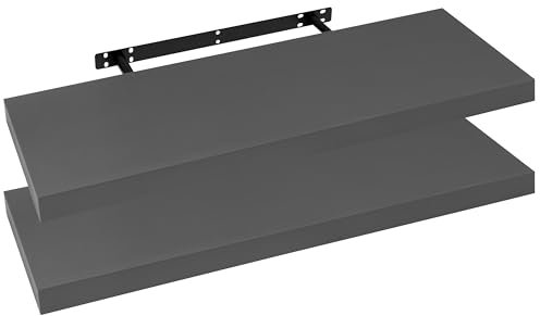 WOLTU 2X Wandregal Wandboard Bücherregal Regale für Deko Wandablagen aus MDF Holz, 2er Set Hängeregal Dunkelgrau, 70x23x3,8cm RG9369dgr-2