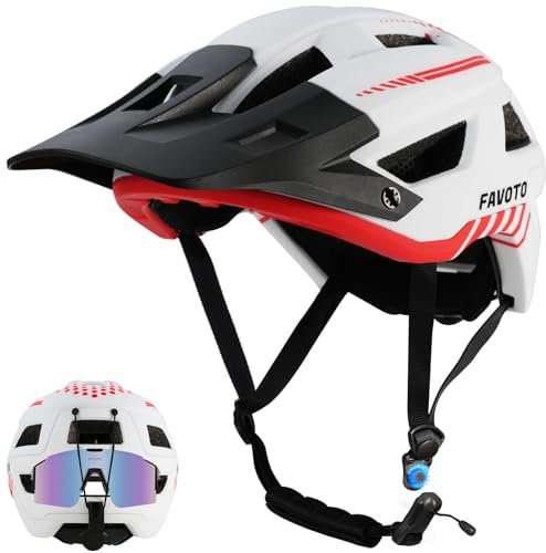 Favoto Fahrradhelm Mountainbike mit Schirm Leicht - Doppelte Technologie Inmould MTB Helm für Herren Damen Rennradhelm L(57-61cm) Weiß