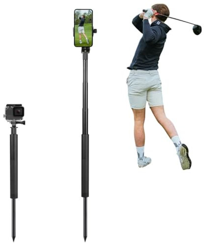 Golf Monopod Selfie Stick with Ground Spike Stake, Golf Swing Analyzer Phone Stand for Training Aid, Golf Phone Holder Selfie Stick for Recording Swings