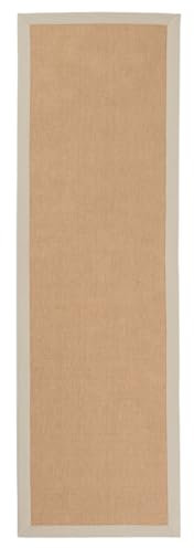 carpetfine Sisalteppich Läufer Naturfarbe 60x180 cm handgewebt mit Bordüre aus Baumwolle in Taupe | Rutschfester Flachgewebe Teppichläufer Uni aus Naturfasern für Wohnzimmer, Schlafzimmer