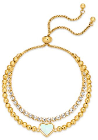 LILIE&WHITE Damen Herz-Armband, Vergoldet & Hypoallergen, Verstellbares Design mit Perlen und Zirkonia, Elegantes Schmuckstück für Geburtstage, Jubiläen und Besondere Anlässe