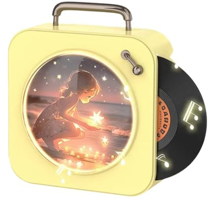 Suoumwa Vintage Bluetooth Player Stereo Sound Stereo Sound Effects Radio Vinyl Record Small Stereo Home CD Player Yellow
