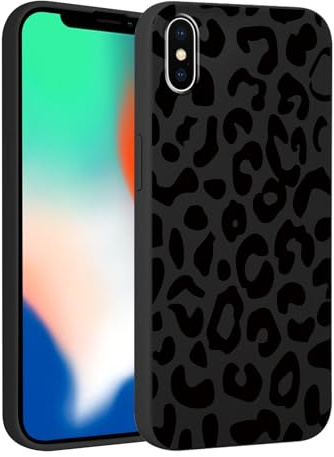 Phoona Black Leopard Print Phone Case for iPhone XS Max 6.5,with Cheetah Aesthetics Pattern Design Thin Soft TPU Silicone Cases,Shockproof Bumper Protector Camera Girls Women Cover,for iPhone XS Max