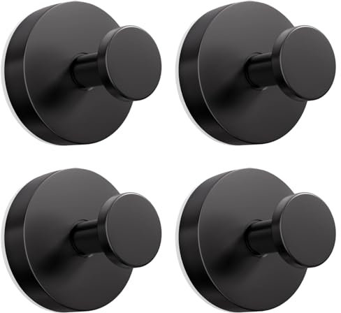 Siblaies 4 ganci a ventosa, gancio a ventosa, rimovibile senza foratura, gancio per asciugamani, gancio da parete in acciaio inox, per cucina, bagno, finestra liscia, vetro (nero)