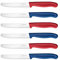 targzier Tomato Knife Mixed-Color Set of 6, Kitchen Knife Sets,Sharp Serrated Kitchen Knives,Stainless Steel Utility Knife,Wavy Edge Dinner/Table Knifes,Tomato Knives Set,Ergonomic Handle(Red&Blue)
