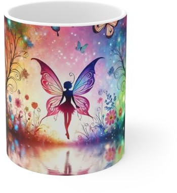 Teecustom Mug Fée Forêt Enchantée Tasse Fantastique et Colorée avec Papillons & Ailes Arc-en-Ciel Cadeau Magique pour Femme ou Enfant