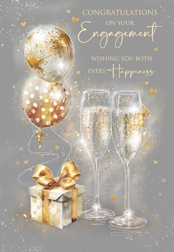 Cherry Orchard Wunderschöne Glückwünsche zu Ihrer Verlobungskarte, elegante Champagnergläser und goldene Luftballons, Goldfolien-Text, 12,7 x 20,3 cm, komplett mit Umschlag