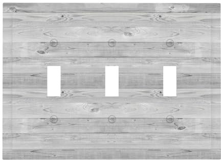 Spshian Vintage Rustic Grey Oak Wood Printing Triple Toggle Decorative Light Switch Cover Plate 3 Gang Wall Plate 3 Hole Electrical Device Switch Plate Covers Dimmer Faceplate for Bathroom Decor