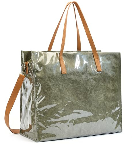 Azooken TPU Handtasche Damen Laptoptasche 15,6 Zoll,Groß Tyvek Umhängetasche Freizeit Shopper Handbags for Women,Tote Bag Business Tasche für Büro Uni Arbeit Reisen(DBZ01-Green)